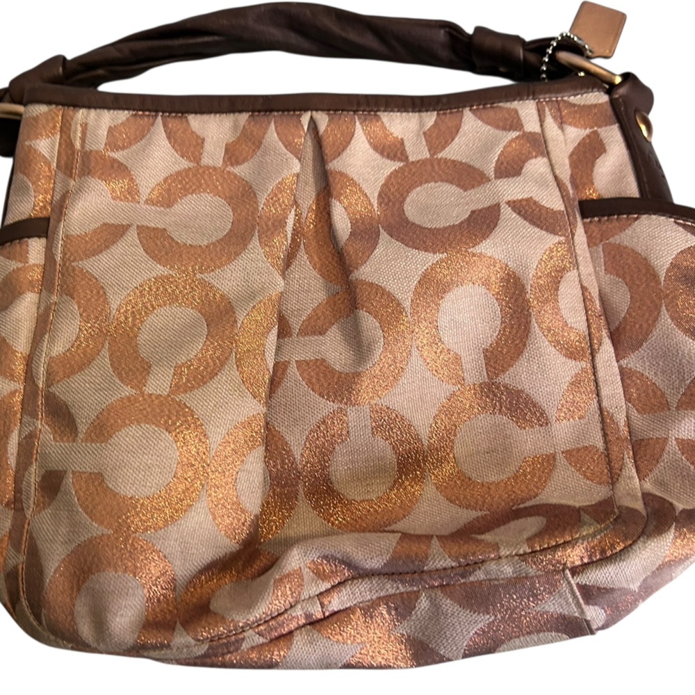 Coach Parker Rose Gold Op Art Signature Logo Hobo Shoulder Bag Y2K Purse 13508 - Picture 5 of 15